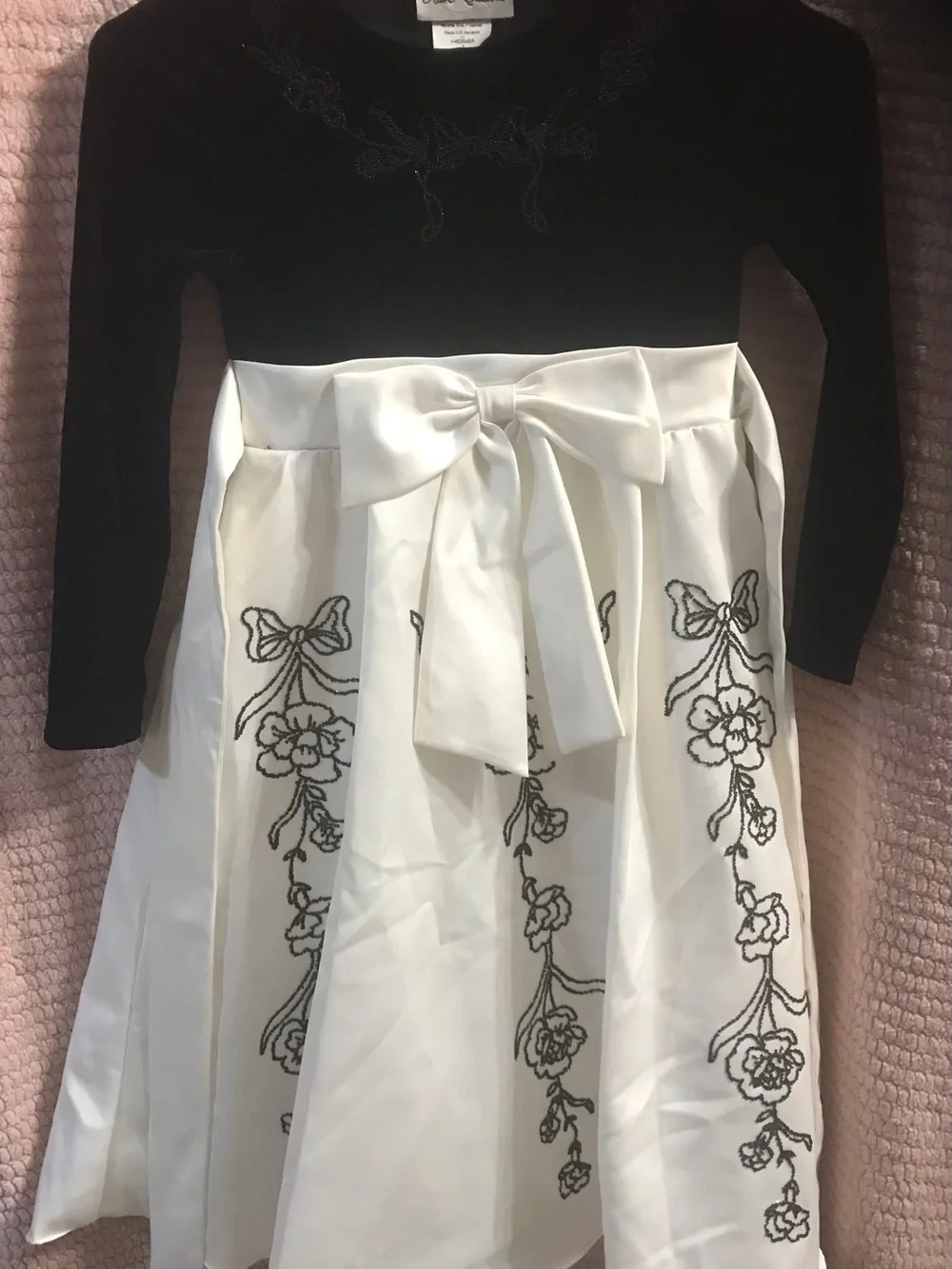 Rare Editions Black and White Embroidered Bow Party Dress